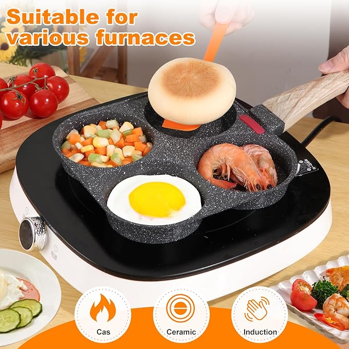 AHFLRTO 4 Cup Egg Pans Nonstick, Aluminum Omelette Pan with Lid, Healthy Egg Skillet for Eggs, Pancakes, Crepes, Sandwiches, Compatible with Gas Stove & Induction Cooktop