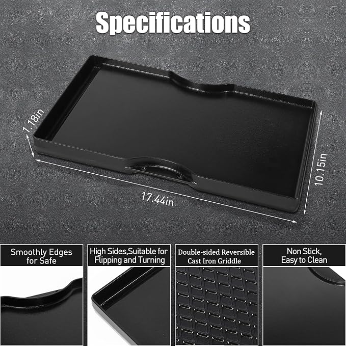 Grill Griddle for Weber Spirit 200 Series - Dual Sided Sear Parts for Weber Spirit 200 & GS4 Spirit II E210,Spirit II E220,17.5" Porcelain-Enameled Cast lron Thick Nonstick BBQ Griddle Pan