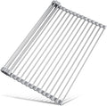 Tomorotec Roll Up Dish Drying Rack Over Sink, 304 Steel, 21x15.5, Grey | Anti-Slip Silicone Rims For Grip, Heat-Resistant Trivet Mat Holding Heavy Cookware, Rustproof Kitchen Counter Space Saver