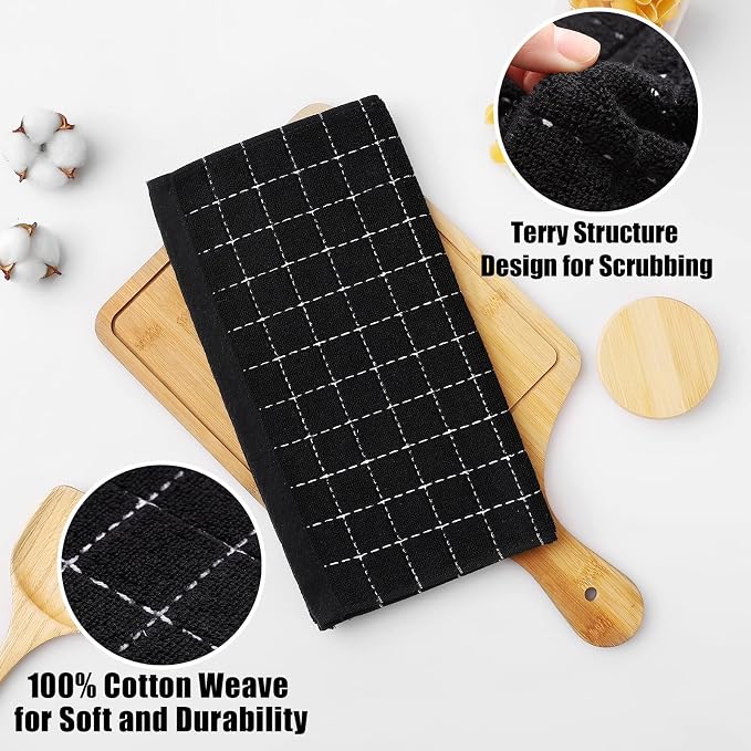 Homaxy 100% Cotton Terry Kitchen Dish Cloths, 8 Pack, Black | Ultra Soft and Absorbent, Suitable for Drying and Washing Dishes