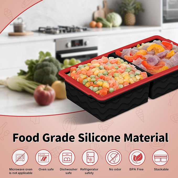 3-Pack Silicone Freezer Trays with Lid, Soup Freezer Container Molds | 2 Large 2-Cup, 4 Medium 1-Cup, 6 Small 1/2-Cup, BPA Free, Ice Cube Tray for Soup, Stews, Sauces, Meal Prep, Broth, Leftovers
