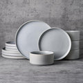 Famiware Star Stoneware Dinnerware Set, Reactive Glaze Plates & Bowls for 4 | 12-Piece Handmade Ribbed Dishes, Chip & Scratch Resistant Ceramic. Microwave & Dishwasher Safe, Rustic Modern, Matte Gray