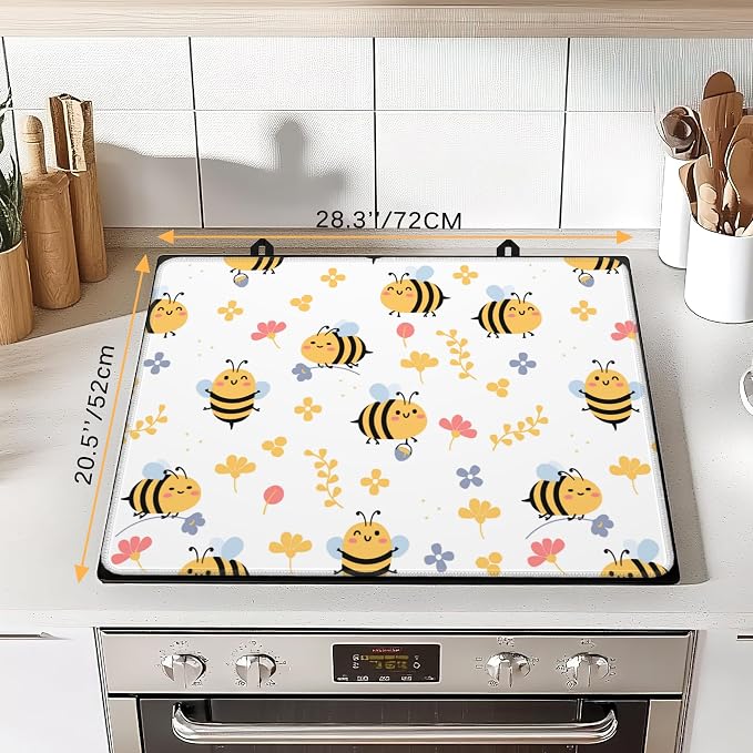 Cute Honey Bees Stove Top Cover for Electric Stove,Heat Resistant Glass Cooktop Cover,Multipurpose Stove/Counter/Washer Top Protector,Dishwasher Safe Rubber (28x 20)