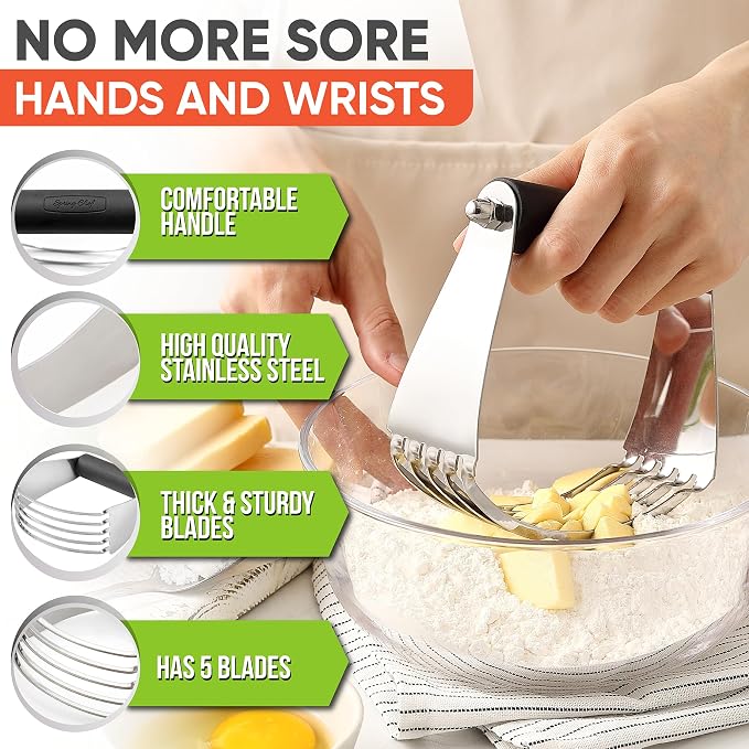 Spring Chef Large Dough Blender For Baking - Durable Pastry Blender - Black | Heavy Duty Dough Mixer Hand Tool w/ Stainless Steel Blades, Professional Pastry Cutter Tool for Easy Mixing, Dishwasher Safe