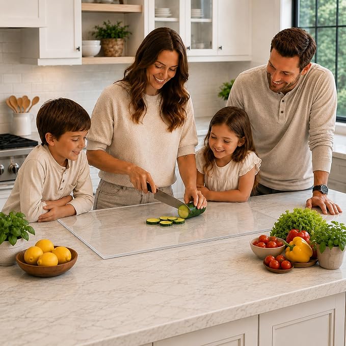 SWSKR Clear Acrylic Cutting Board with Counter Lip 17.5"x13.5" | Non-Slip Base, 60% Thicker, BPA-Free Food-Safe, Easy Clean, Protects Countertops, for Bread Meat Veggies, Kitchen Essential