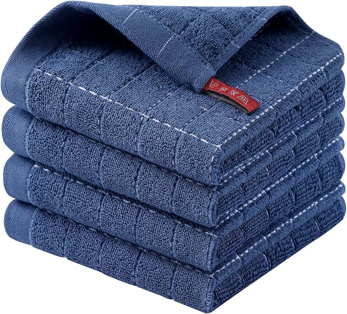Homaxy 100% Cotton Terry Kitchen Dish Cloths, 4 Pack, Navy Blue | Ultra Soft and Absorbent Dish Towels for Kitchen, Suitable for Drying and Washing Dishes