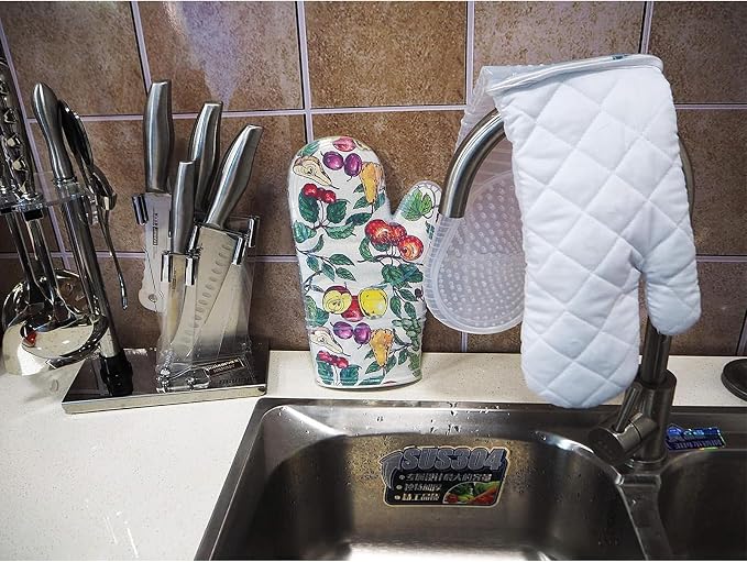 Oven Mitts with Transparent Clear Silicone Shell and Nice Friut Flower Printing