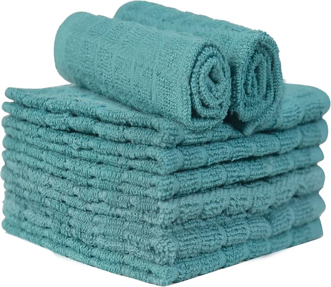 Bumble Dish Cloths (8-Pack), 100% Cotton Kitchen Towels, 12"x12" - Aqua | 405 GSM | Soft, Highly Absorbent & Durable Dish Towels for Kitchen