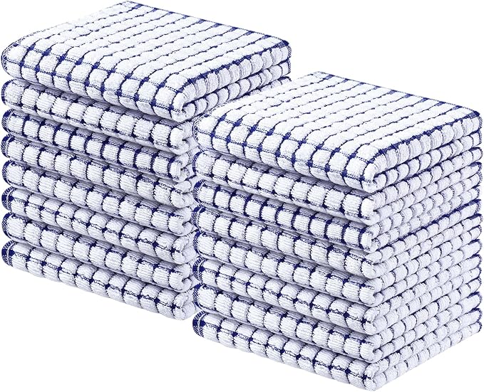 Homaxy 16 Pack Terry Kitchen Dish Cloths, 12"x12", Blue | Super Soft and Absorbent Dish Rags, Quick Drying Reusable Dish Towels for Washing Dishes