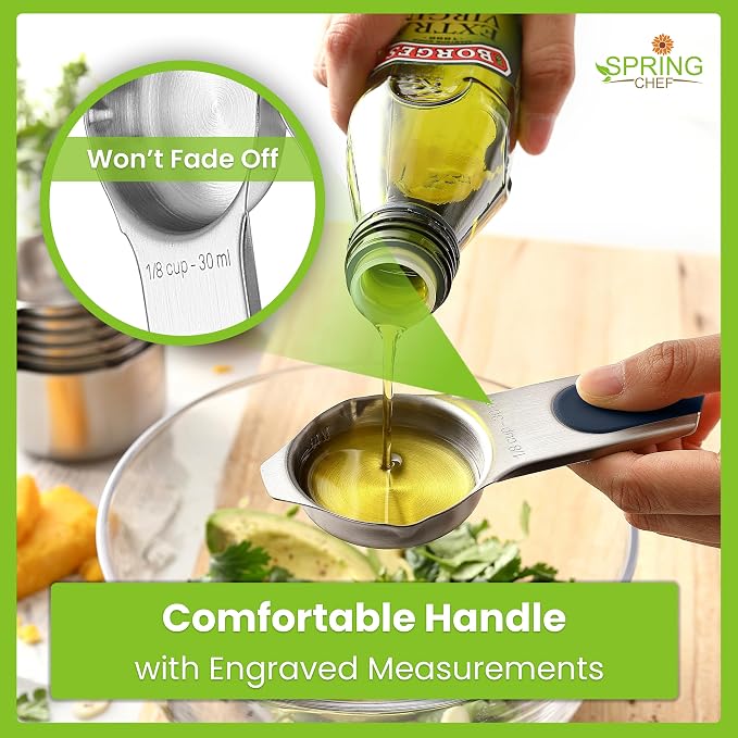 Spring Chef Magnetic Measuring Cups & Spoons Set of 15, Winter Frost | Patented Nesting Stainless Steel Measuring Cups & Heavy Duty Metal Measuring Spoons w/ Levelers for Dry & Liquid Ingredients
