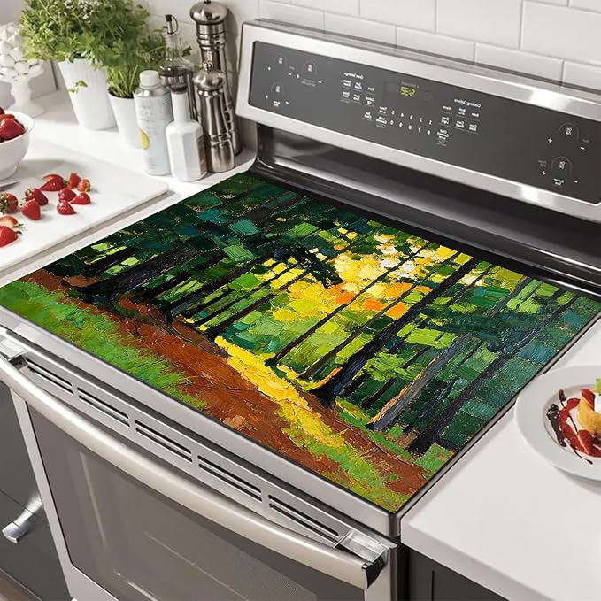 HOMETITUTE Spring Stove Top Cover 28x20 Sunlit Forest Path Heat Resistant