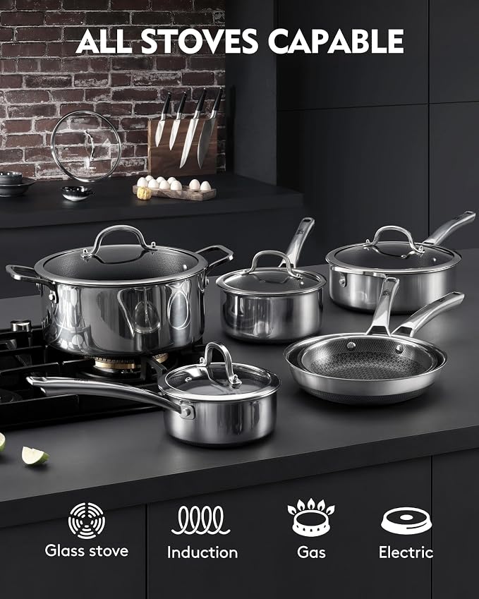 Sauce pan with lid,2.5 Quart Hybrid Nonstick Sauce pan | Hybrid Stainless Steel Saucier cookware,non stick Pots PFOA Free,Works on Induction,Ceramic and Gas Cooktops