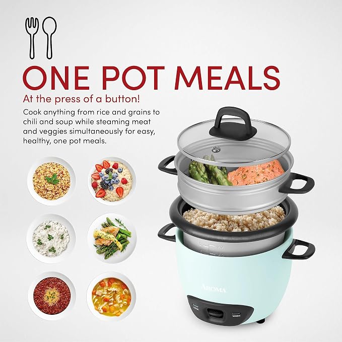 AROMA® 6-Cup (Cooked) / 1.5Qt. Rice & Grain Cooker (ARC-743-1NGBL), Light Blue