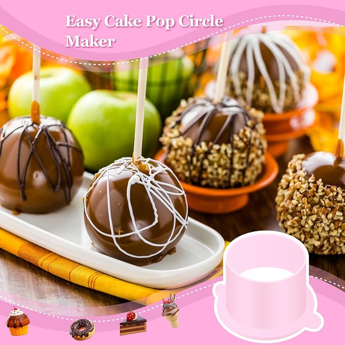 Round Cake Pop Mold Set with 9in Tray and Sticks- Pink | ABS Cake Pop Maker with Cutter and Pusher, perfect for making uniform cake pops for parties, weddings, and homemade desserts.