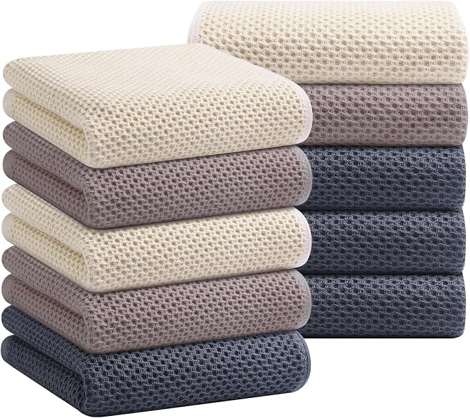 Homaxy 100% Cotton Waffle Weave Kitchen Towels, 10-Pack, Mixed Color | Ultra Soft Absorbent Dish Towels, Quick Drying Cleaning Towels, 13 x 28 Inches