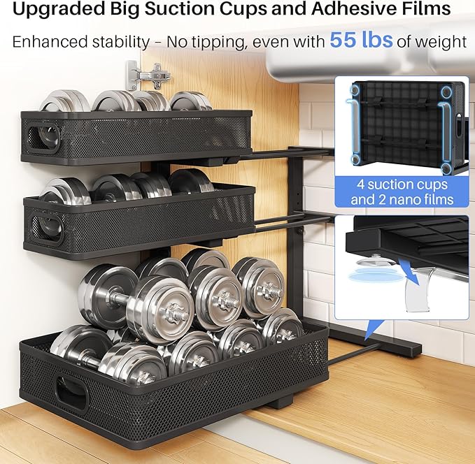 Under Sink Organizer, 3-Tier Thickened Metal Pull out Cabinet Organizer Shelf, Height Adjustable Slide out Storage Drawer Rack for Kitchen Bathroom Pantry Laundry Home Organization, 2-Pack, Black | 35% More Storage Capacity, Carbon Steel, Hold Up 55lbs...