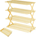 Pleafind 4 Tier Gold Collapsible Cooling Rack - 3 Setting Design, Adjustable ＆ Stackable Baking Rack, 5 Modes Cooling Racks for Cooking and Baking, Roasting ＆ Grilling Gifts for Picnic Party
