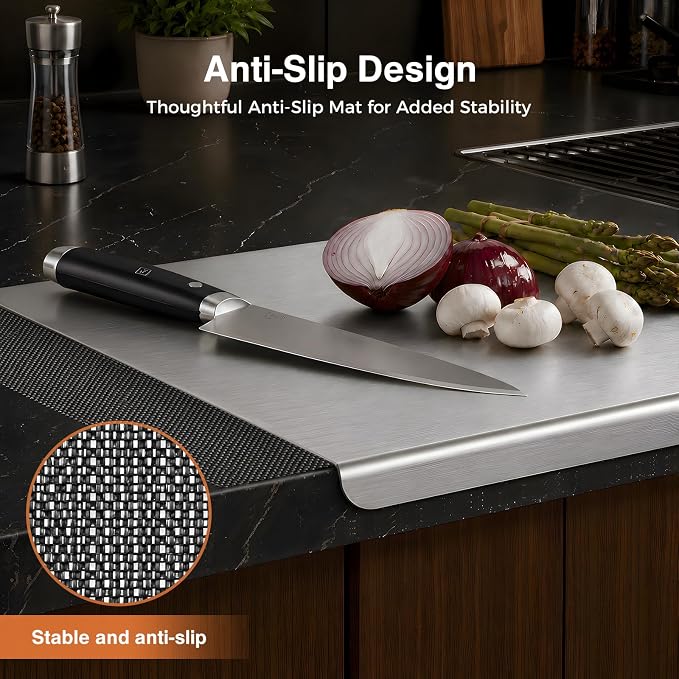 Pure Titanium Cutting Board, Titanium Cutting Boards for Kitchen, Dishwasher Safe Chopping & Kneading Board,Non-Toxic Cutting Board for Meat, Fruits, Vegetables& Bread,With cutting Mat,"20 * 16"