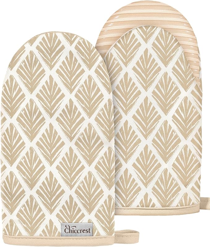 100% Thick Cotton Mini Oven Mitts Silicone Grip Diamond Gingham | Elegant Classic Oven Mitts for Women, Machine Washable, Non-Slip, Reversible Design Fits Both Hands, Stylish Kitchen Decor