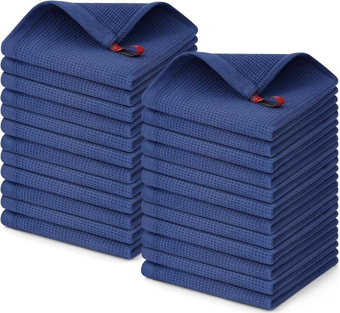 Homaxy 100% Cotton Waffle Weave Dish Cloths, 24 Pack, Navy Blue | Soft and Absorbent Dish Towels, 12 x 12 Inches Quick Dry Dish Rags