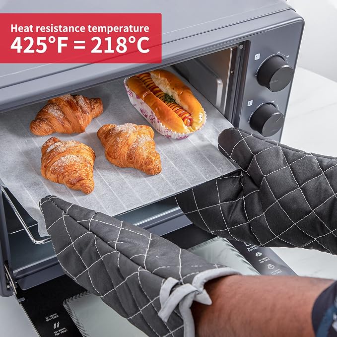 ARCLIBER 15" 482°F Terry Cloth Oven Mitts 100% Cotton Set of 2 | Quilted Lining, 1 Pair, Heat Resistant, Classic, Cotton Blend, Cooking, Baking, Grilling, Non-Slip Grip