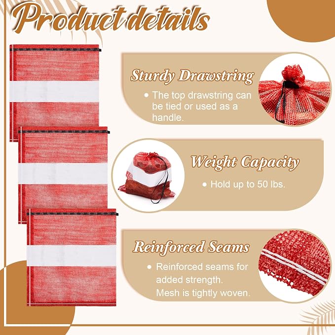 150 Pcs Onion Bags Reusable Mesh Produce Storage with Drawstring Firewood Bags Onion Potato Storage Sacks for Garden Vegetable Fruit Produce Packaging Supplies (22 x 24 Inch)