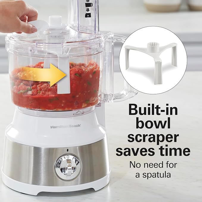 Hamilton Beach 10 Cup Food Processor & Vegetable Chopper | For Slicing, Shredding, Mincing, and Puree | Easy Clean Bowl Scraper Attachment | White and Stainless Steel | 70733J