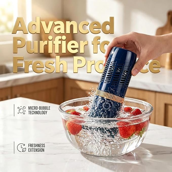 Vegetable Fruit Cleaner Machine, Portable Waterproof Purifier Device Blue | Wireless waterproof produce cleaner with 250min standby, auto 10min cycle, veggie cleaner for fruit grain meat purification