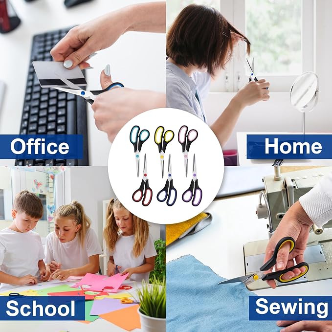 Scissors, BOOMIBOO 8" All Purpose 24 Pack - Comfort-Grip Scissors for Office Desk Accessories Sewing Fabric Home Craft School Supplies, Teacher/Class Supplies, Right/Left Handles