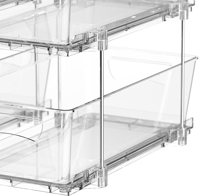 Simple Houseware 2Pcs 2-Tier Slim Drawer Cabinet Pull-Out Organizer, Clear