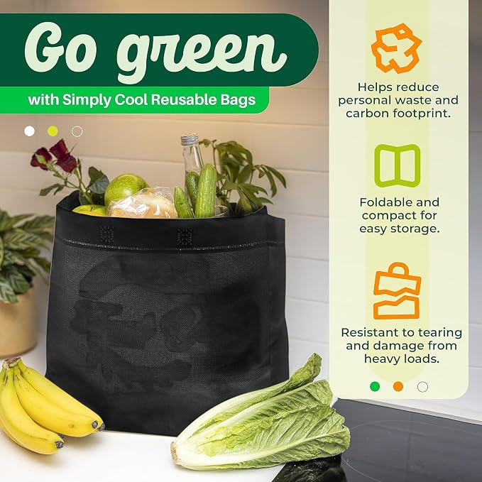 Simply Cool 400 Pack Reusable Grocery Bags, Medium Tote Bags Bulk, Black | 12.6"x6.3"x11.8" Heavy Duty Non-woven Custom Shopping Bags with Handles, Foldable, Washable for Retail and Commercial use