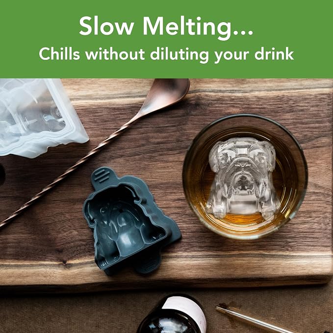 Tovolo Bulldog Ice Cube Mold Pack of 2 Craft Ice Cube Molds for Whiskey Bourbon Cocktails, Easy Fill Funny English Bull Dog Shaped Ice Cube Gifts for Bulldog Lovers, Dishwasher Safe BPA Free Silicone