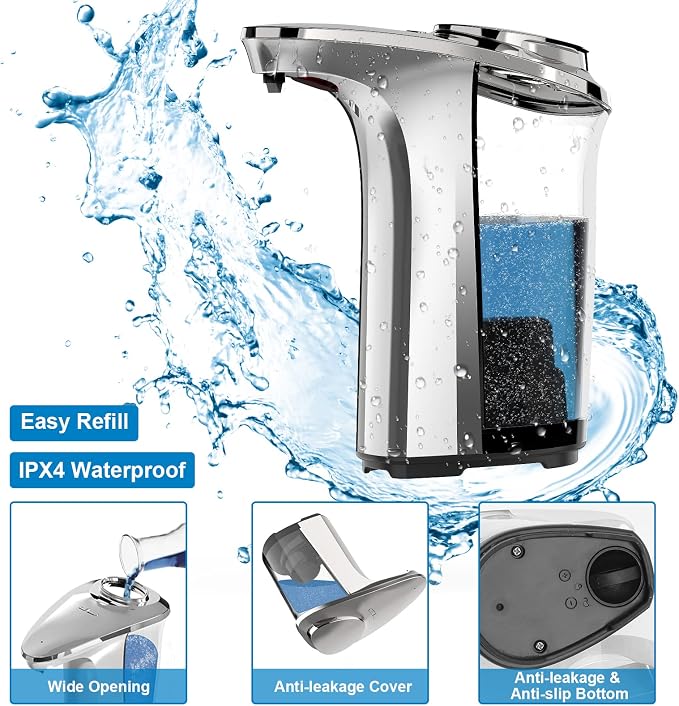 Automatic Soap Dispenser, 17oz Touchless Liquid Dish Soap Dispenser Kitchen | 500ml, Infrared Sensor, 5 Adjustable Soap Levels, Hand Dispenser for Bathroom Kitchen Sink, Battery Operated