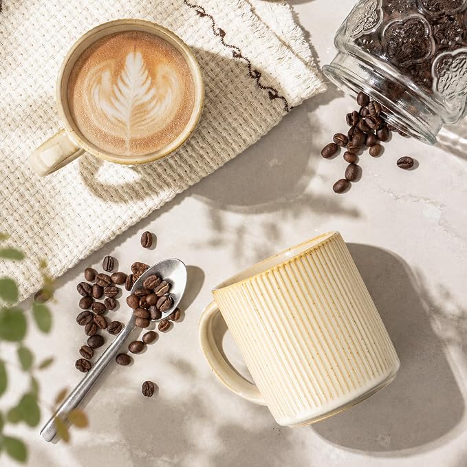 theterra Ceramic Coffee Mugs Set of 4, 14.2 oz Coffee Cups with Handle | Handmade, Suitable for Latte, Tea, Milk, Beer & Hot Cocoa, Cappuccino