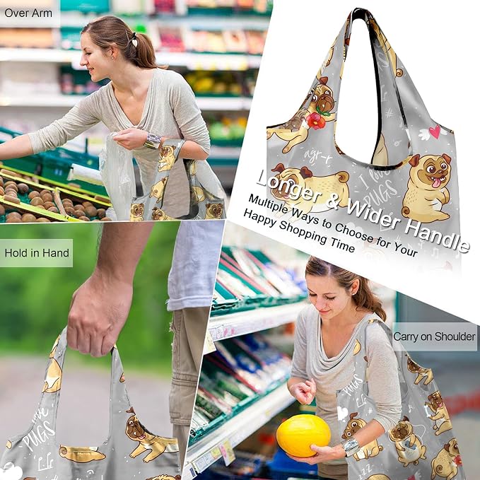 BeeGreen Dog Lover Gifts for Women Animals Reusable Grocery Bags Shopping Bags Bulk 6 Pack 50LBS X-Large Foldable-Machine Washable Shepherd Collie Bulldog Dog Paws Pet Bags