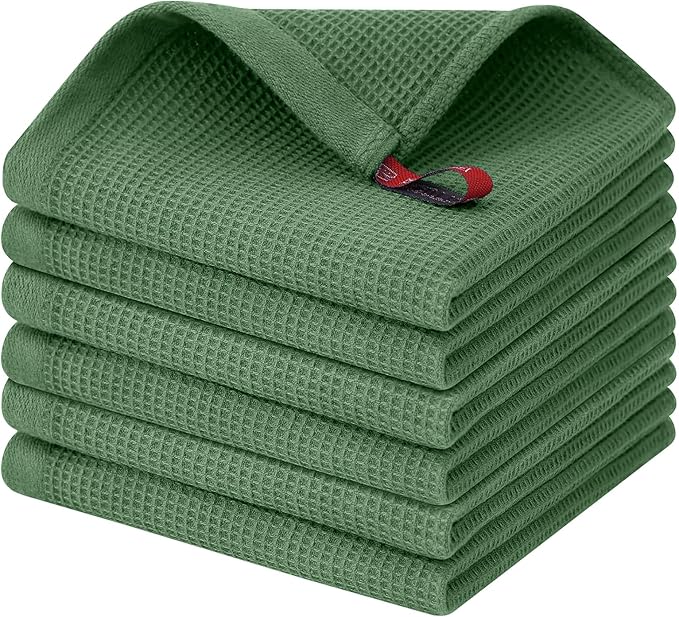 Homaxy 100% Cotton Waffle Weave Dish Cloths, 6 Pack, Grass Green | Soft and Absorbent Dish Towels, 12 x 12 Inches Quick Dry Dish Rags