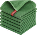 Homaxy 100% Cotton Waffle Weave Kitchen Dish Cloths 6-Pack, Grass Green | 12 x 12 Inches, Ultra Soft Absorbent Dish Towels, Quick Drying Dish Rags with Hanging Loop