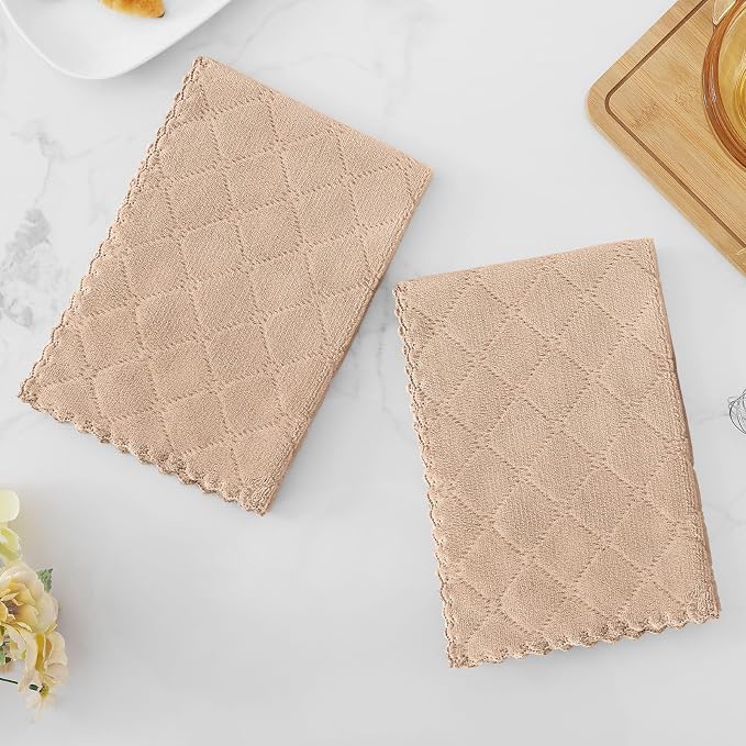 Homaxy 12 Pack Super Soft Absorbent Dish Cloths, 13" x 19", Tan | Coral Velvet, Nonstick Oil Fast Drying Microfiber Cleaning Cloth, No Lint Dishcloths for washing and drying