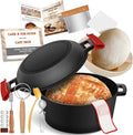 Cast Iron Dutch Oven for Bread Baking, 2-in-1 Pre-Seasoned Dutch Oven Pot | Banneton Bread Proofing Basket Sourdough Bread Baking Supplies, Dutch Oven Pot with Skillet Lid Cooking Pan Handles Lame, 5QT