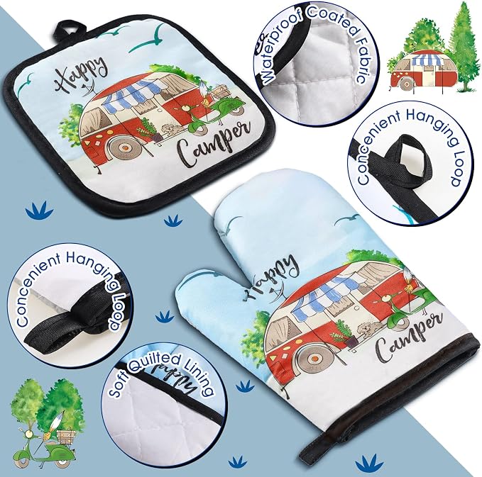 CHENGU 4 Pcs Camping Dish Towel Pot Holder Oven Mitt Gifts Camping Must Have Accessories Essentials Making Memories One Campsite at a Time RV Kitchen Towel Absorbent Soft Hand Dishcloth