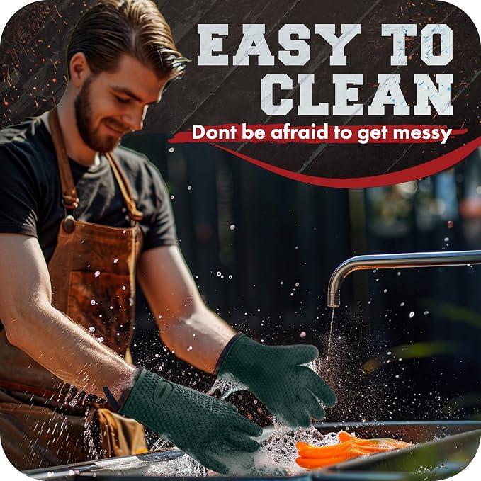 KITCHEN PERFECTION S Silicone Smoker BBQ Gloves - Heat Resistant Oven Mitts | Waterproof, 5-Finger Design For A Better Grip, for Pitmasters, Meat Smoking, Grilling, Cooking, Frying Turkey | Grill Gift