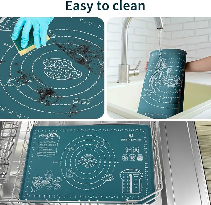 DANIA & DEAN Mom Theme 26"x16" Extra Thick Silicone Baking Mat for Pastry | Non-Slip & Non-Stick Mat with Measurements, for Dough Kneading, Pizza, Pie Crust, Sourdough, Bread, Pasta & Counter Sheet