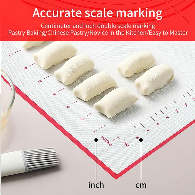 Silicone Baking Mat, 32x24 inch Non Stick Kneading Mat for Rolling Dough | Anti-slip, Heat Reststant, Dishwasher Safe, With Cable Ties &Crem Scraper, With Measurement