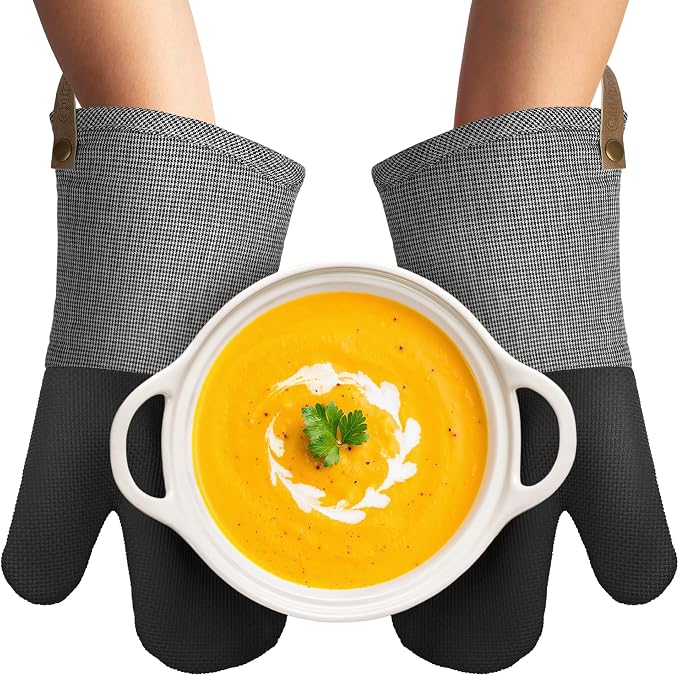 Cuisinart Heritage Kitchen Oven Mitts, Heat-Resistant, 2-Pack, 7"x13" | Non-slip neoprene palm grips up to 350°F, long cuff shields forearms, hang loop for storage, handles cast iron and grilling
