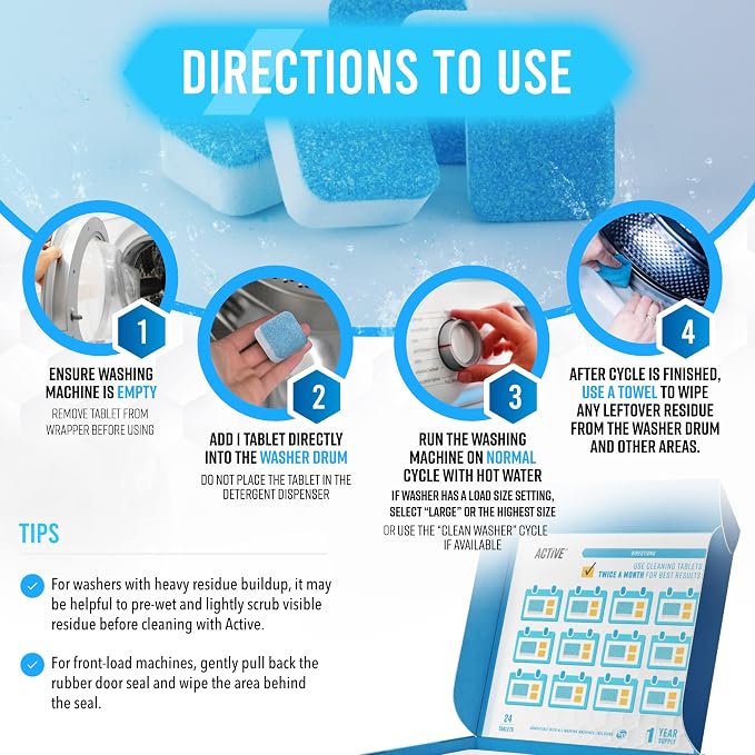 Washing Machine Dishwasher & Disposal Cleaning Tablets - Appliance Refresh Bundle Includes 12 Month Supply Cleaner Deodorizer, Washer Descaler, Disposer Freshener Deep 72