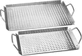Outset Stainless Steel Grill Topper Grid, Set of 2, 11"x7" & 11"x17" Trays | Stainless Steel Grill Toppers | BBQ Veggie Grill Trays | Easy to Carry | Seafood Grill Tray With Holes | Infuses Flavor