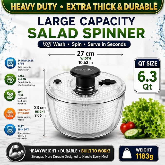 Good Grips Salad Spinner 6.3 Qt – Large Lettuce Spinner & Salad Cleaner with Bowl & Lid, Fruit Washer, Vegetable Cleaner, Strainer Bowl, Fast Drying Multipurpose Kitchen Tool