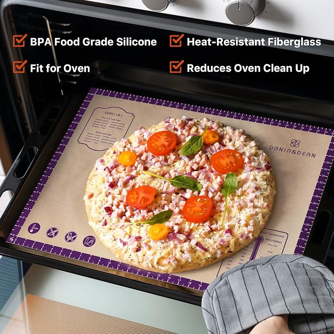 DANIA & DEAN 26"x16" Extra Thick Silicone Baking Mat for Pastry and Bread | Non-Slip & Non-Stick Mat with Measurements, for Pizza, Pie Crust, Dough Rolling, Pasta & Sourdough, Reusable Counter Sheet