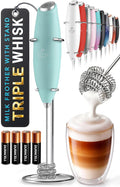 Zulay Kitchen Powerful Milk Frother Wand With Duracell Batteries - Ultra Fast Handheld Drink Mixer - Electric Whisk Foam Maker for Coffee, Lattes, Cappuccino & Matcha - Triple Whisk - Peppermint