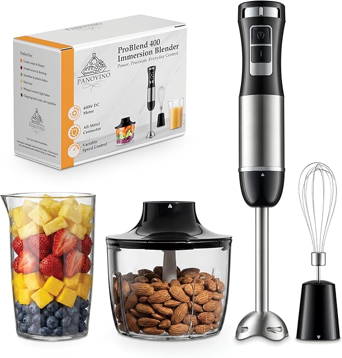 Handheld Immersion Blender, Stick & Hand Blender, 7-Speed, Black | Reinforced Metal Gear, Won't Strip Like Plastic; Whisk, Chopper & Beaker for Soups, Sauces, Smoothies & Baby Food